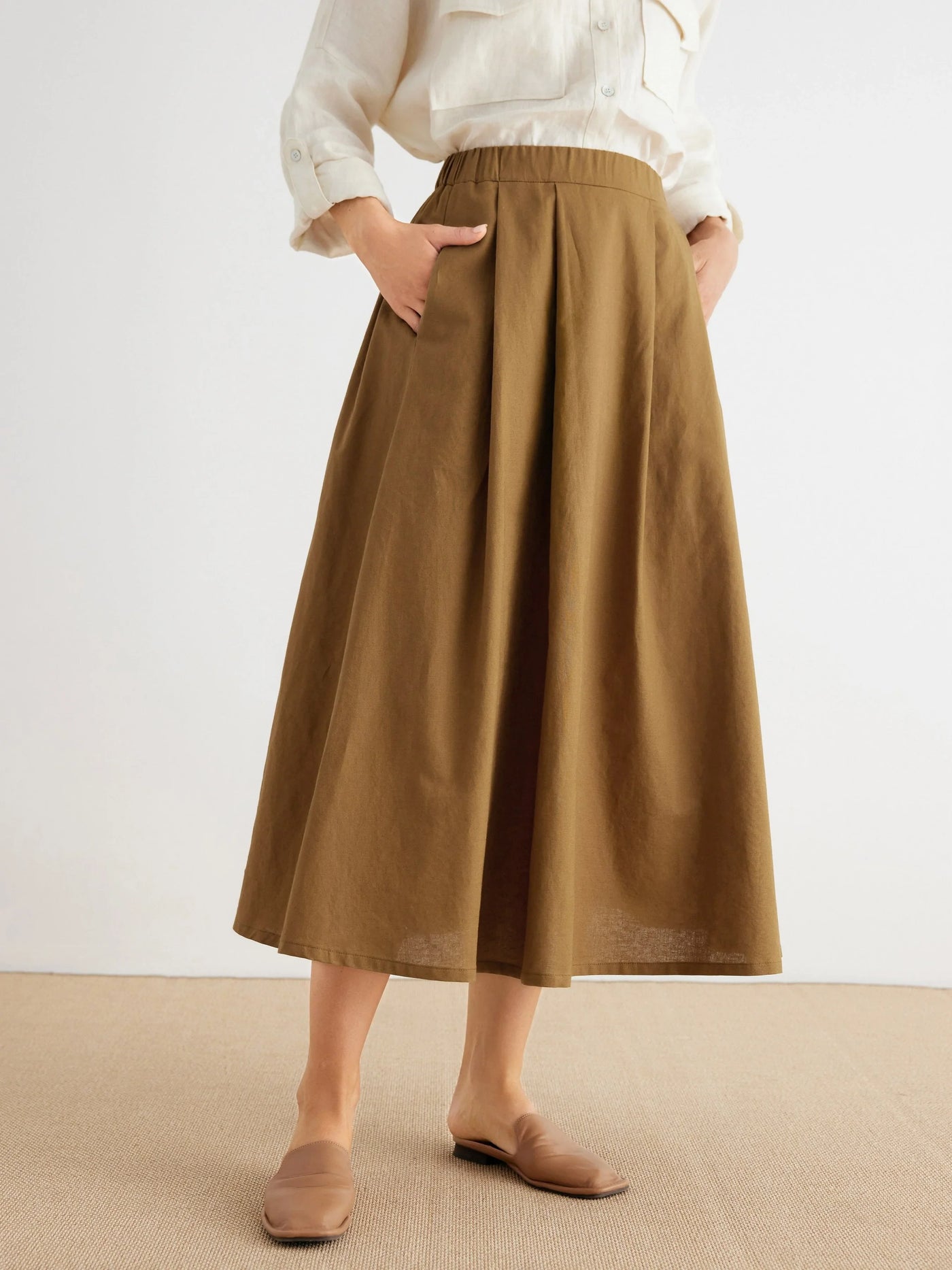 Margot Side Pockets Umbrella Long Skirt