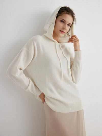 Alaia 100% Merino Wool White Relaxed Fit Hoodie