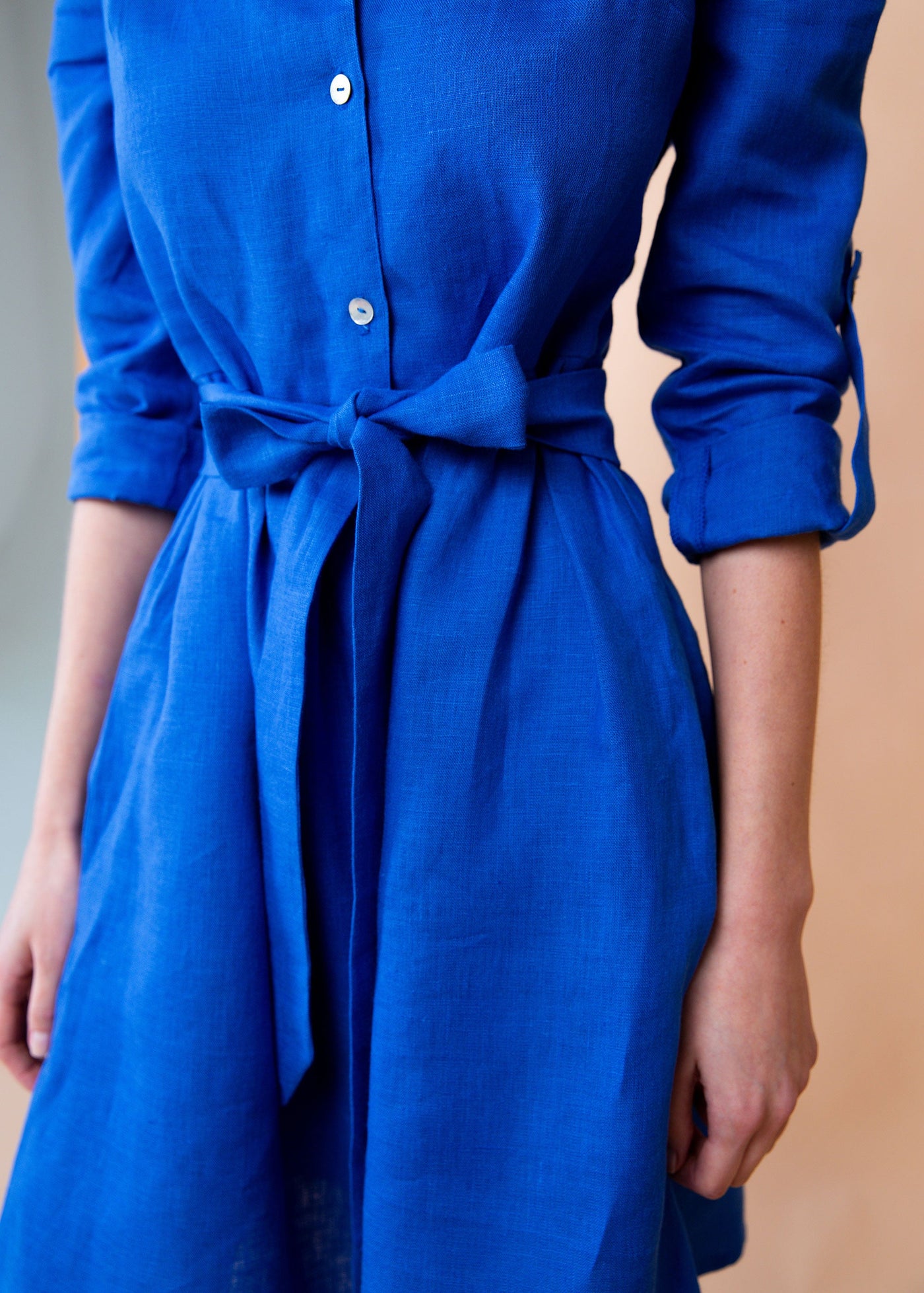 "Daisy" Blue Button Front Linen Dress
