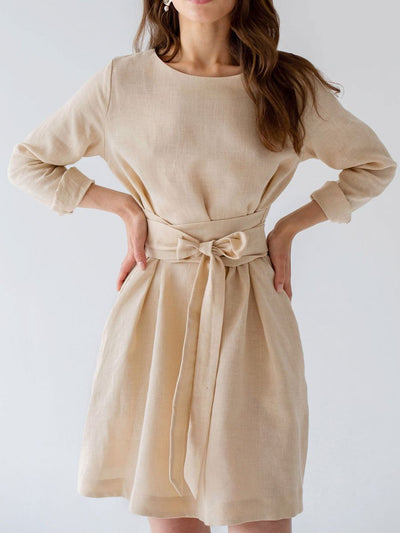 "Selena" Linen Beige Mini Dress