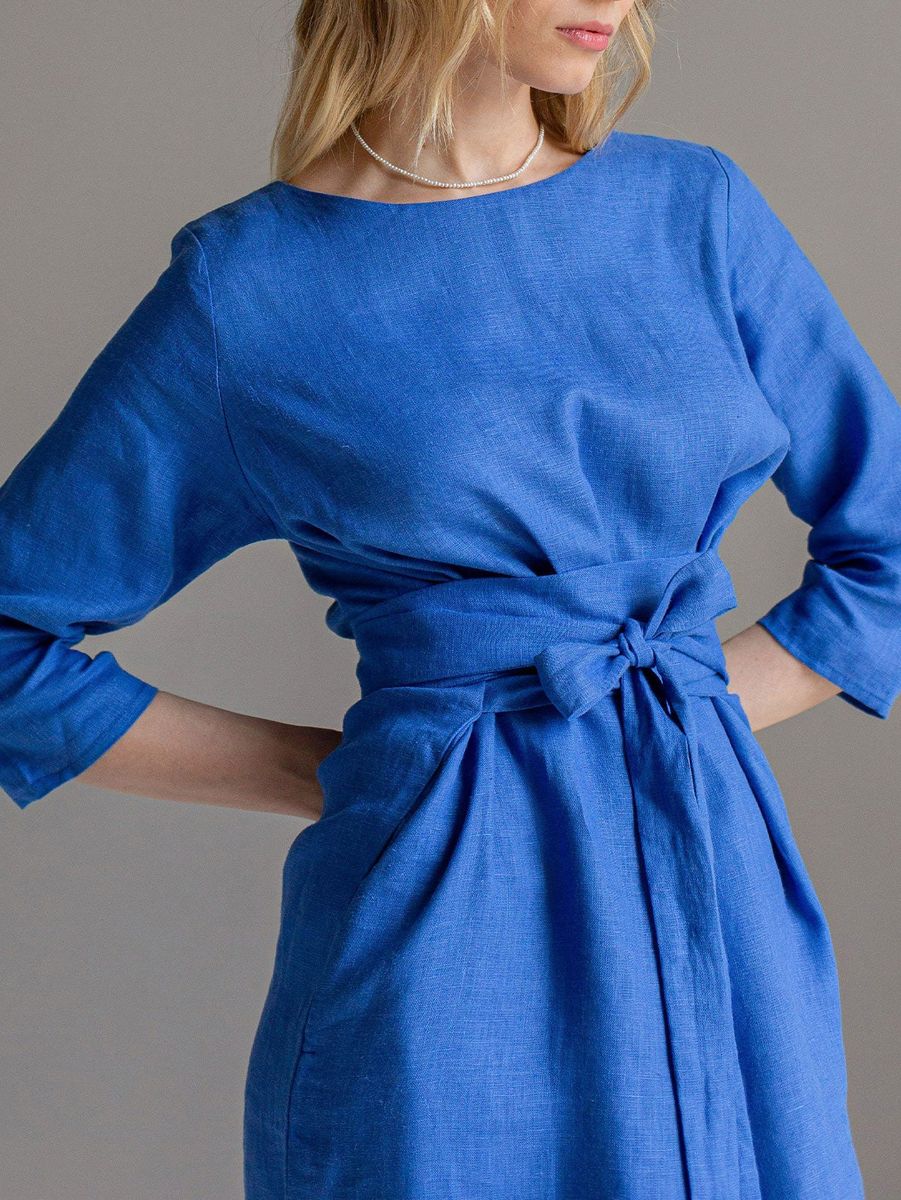 "Selena" Linen Blue Linen Maxi Dress