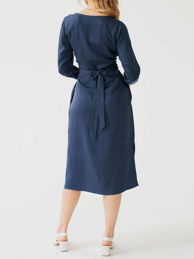 "Selena" Linen Navy Blue Midi Dress