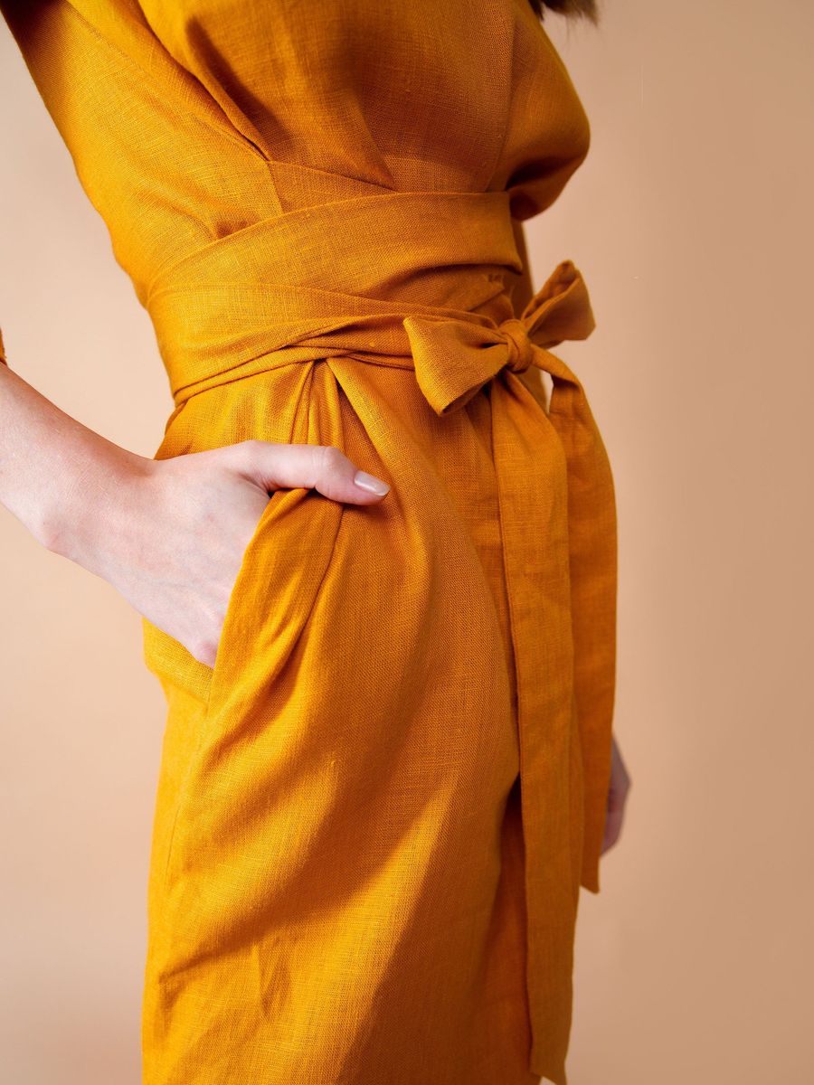 "Selena" Linen Mustard Yellow Maxi Dress