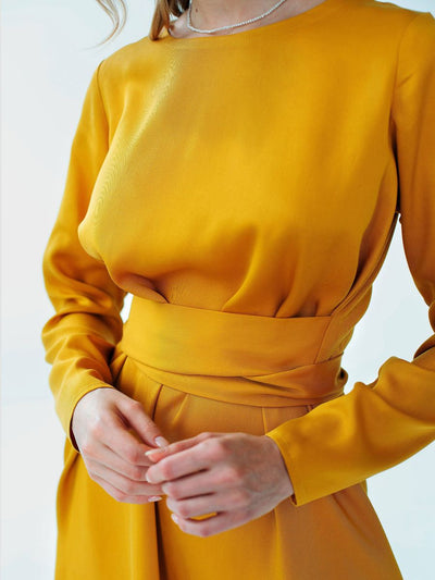 "Selena" Linen Mustard Mini Dress