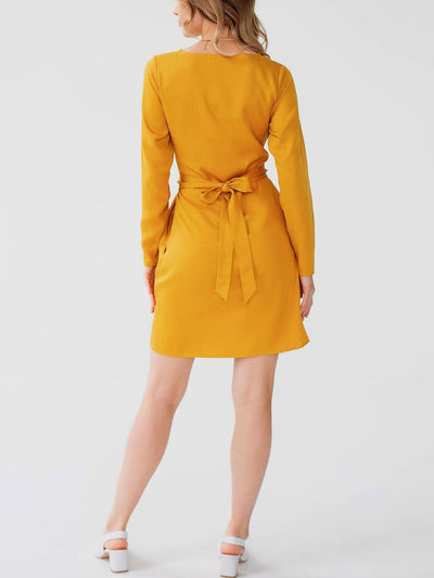 "Selena" Linen Mustard Mini Dress