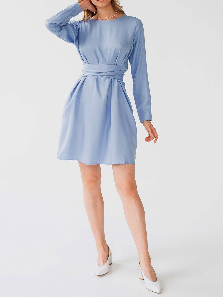 "Selena" Linen Sky Blue Mini Dress